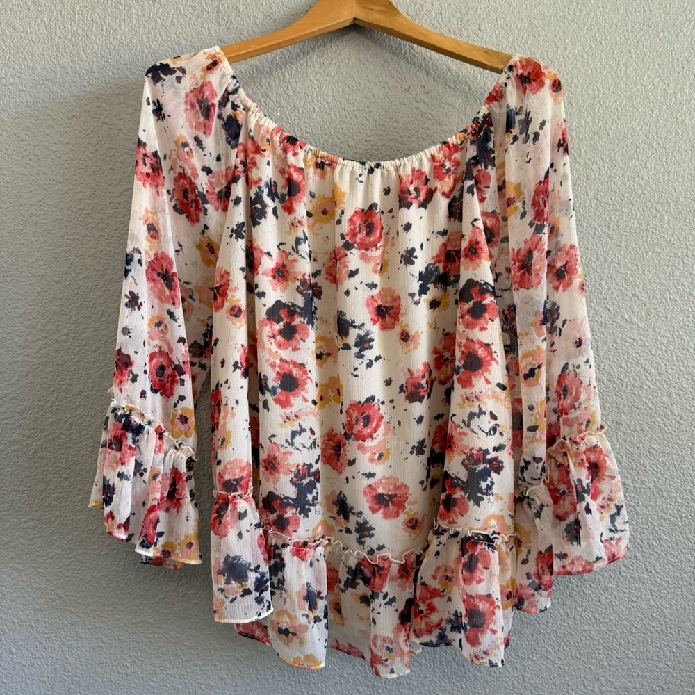 Lucky Brand Shirred Off The Shoulder Blouse Size 2X‎ NWOT